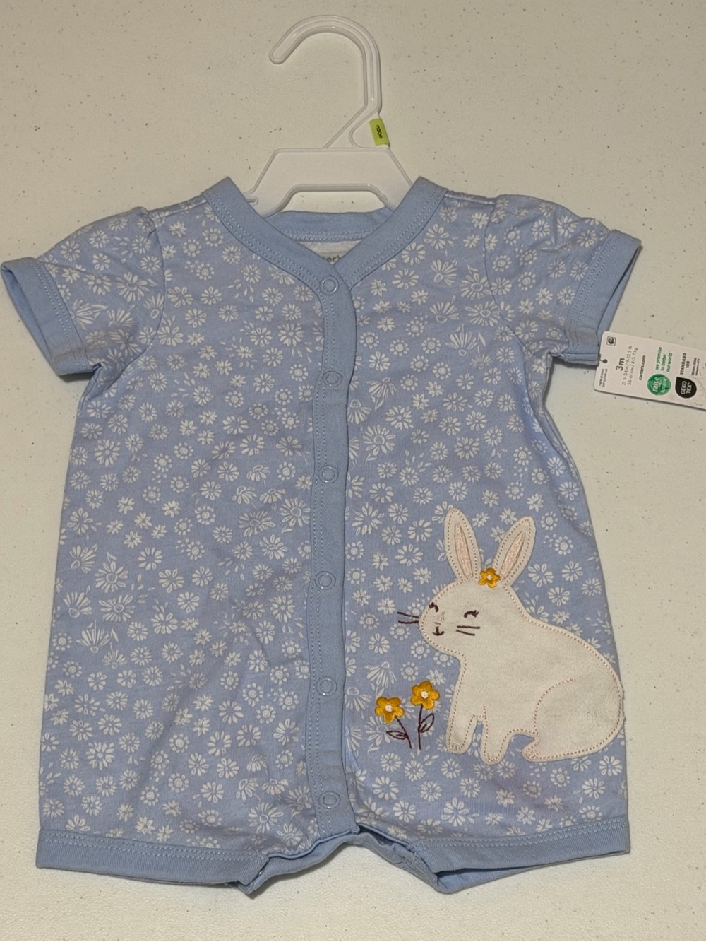 Carter’s Blue Floral Baby Romper with Bunny Applique
